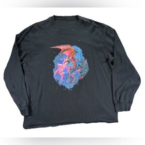 Vintage Dragon T-Shirt XL Black Y2K Medieval Wizard Dark Alchemy Fantasy Fire